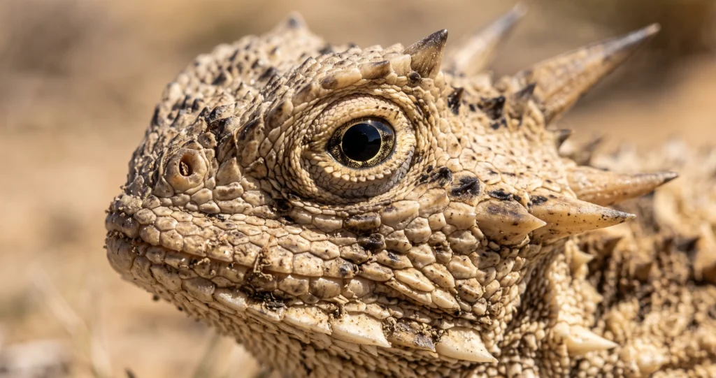 "horned lizard blood defense spraying blood from the eye area to deter a predator"