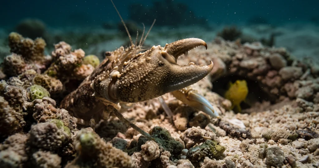 "pistol shrimp loud snap created by a cavitation bubble from its enlarged claw"