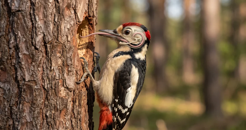  woodpecker tongue anatomy and elongated hyoid apparatus around skull.