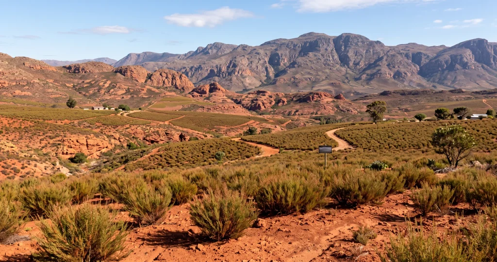growing rooibos tea plant in acidic sandy soil in South Africa's Cederberg region.