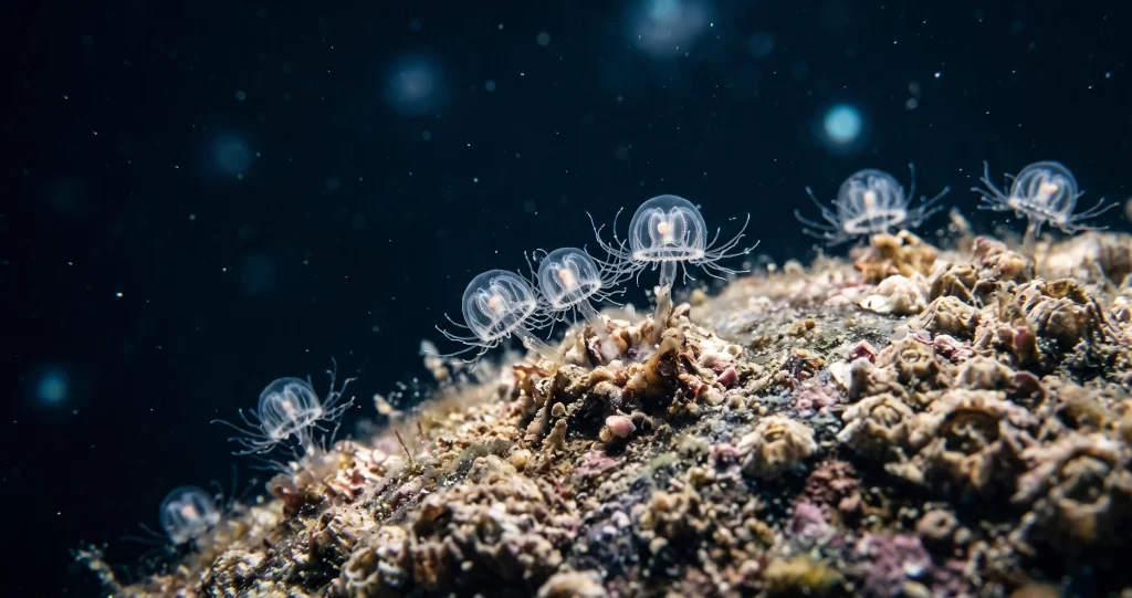 immortal jellyfish aging reversal from adult medusa to polyp stage.