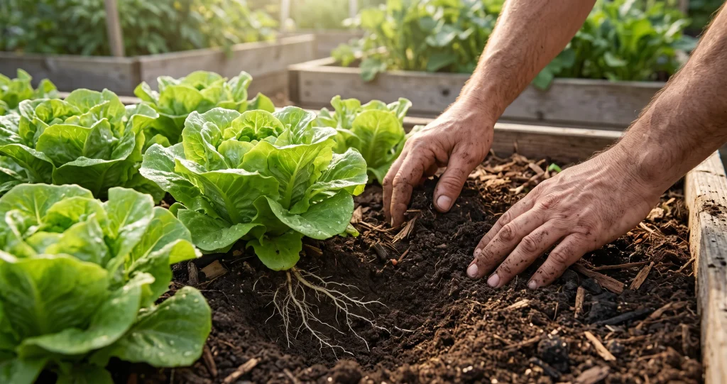 How to grow bigger lettuce using proper plant spacing, fertile soil, and healthy root development in a raised garden bed.
