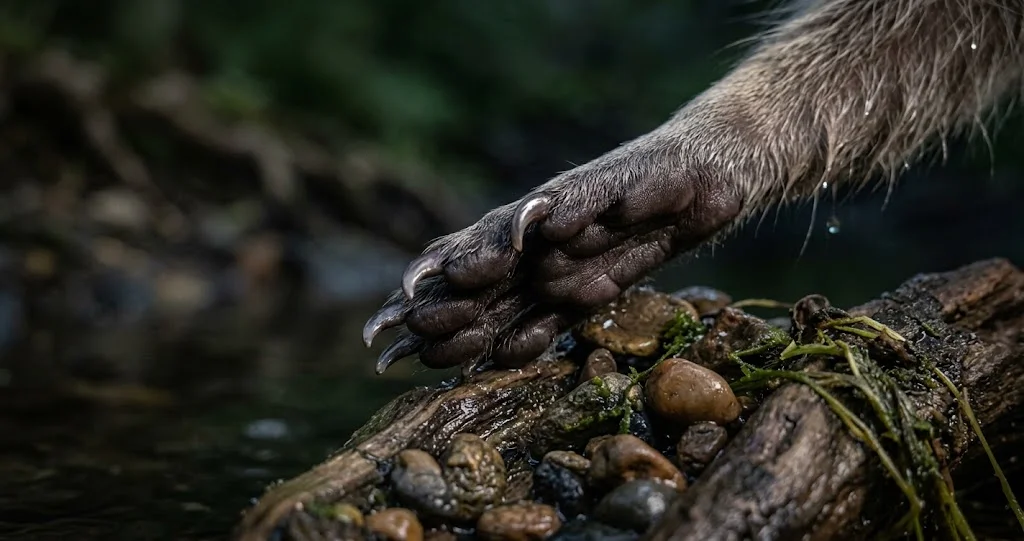 Raccoon paw sensitivity while exploring food in shallow water.